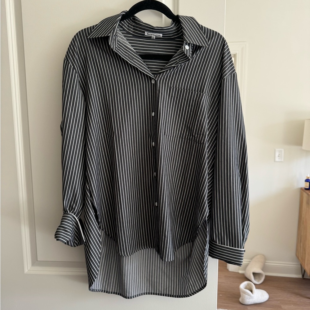 Reformation Will Oversized Shirt Charcoal Stripe